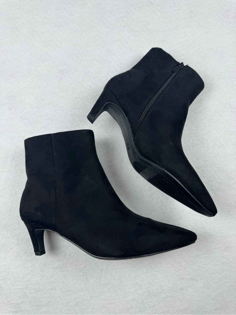 Black Pointed Toe Ankle Boots Kitten Heel Side Zip Size 10